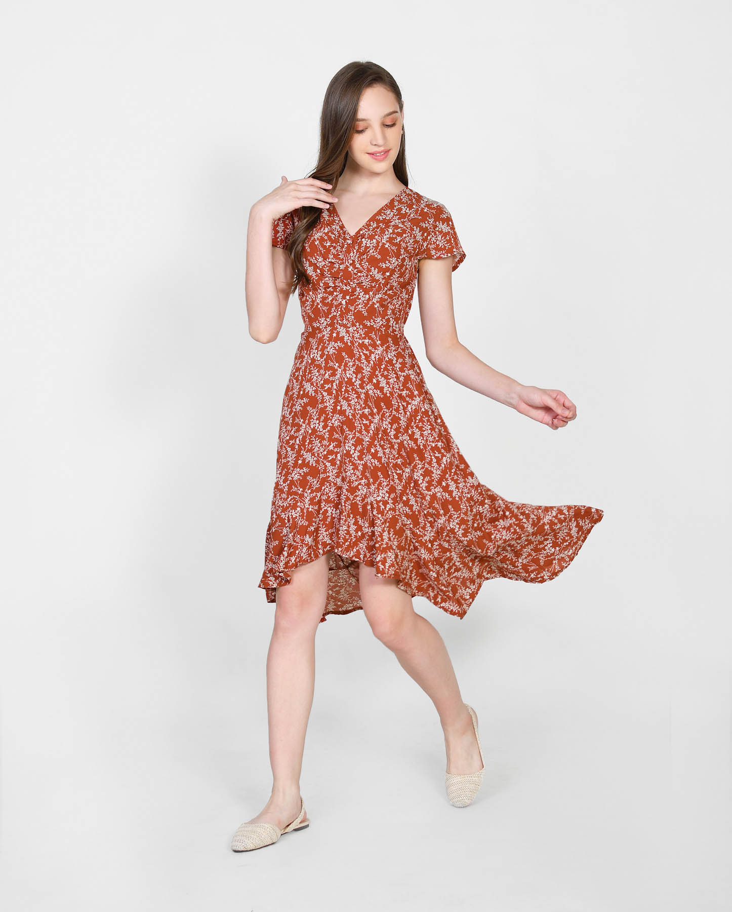 cecile-floral-asymmetrical-dress-rust-red
